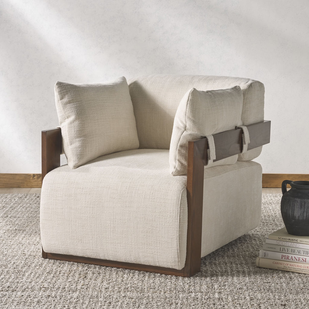 Ivory/Dark Brown Chenille Armchair D75434
