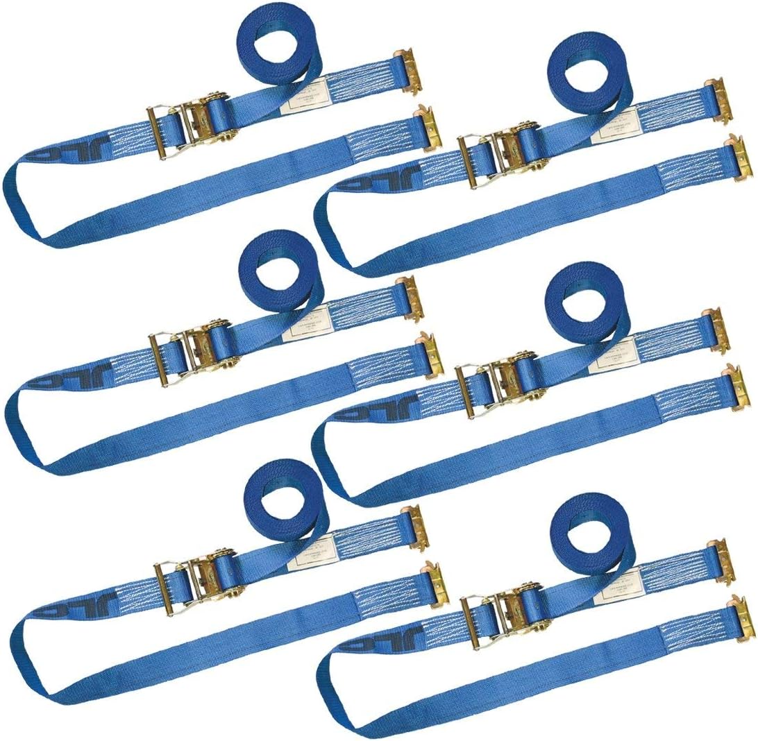 Ratchet Strap for E Track, 20 Foot, 6 Pack, Blue, 1,333 Pound Safe Working Load X972577