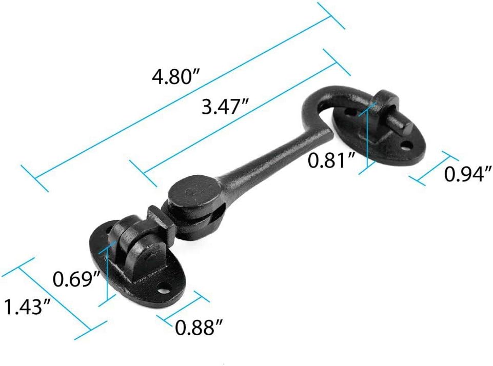 Black Wrought Iron Cabin Hook Eye Bolt 4 Swivel Style Reversible Privacy Hook Latches with Screws Pack of 10 R198