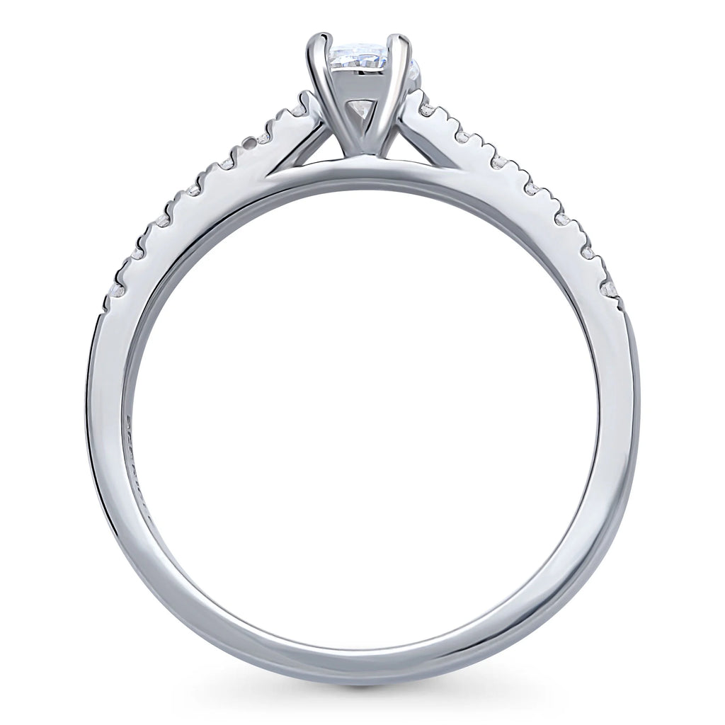 Sterling Silver Oval Cut Cubic Zirconia Promise Ring, Rhodium Plated Size 9 W91394