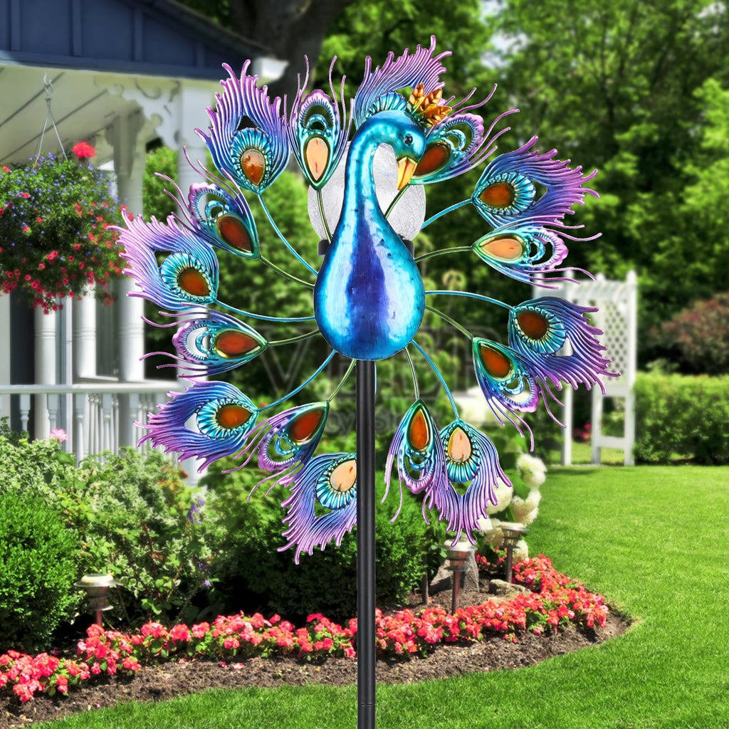 Peacock Kinetic Wind Spinner Outdoor Metal X215866