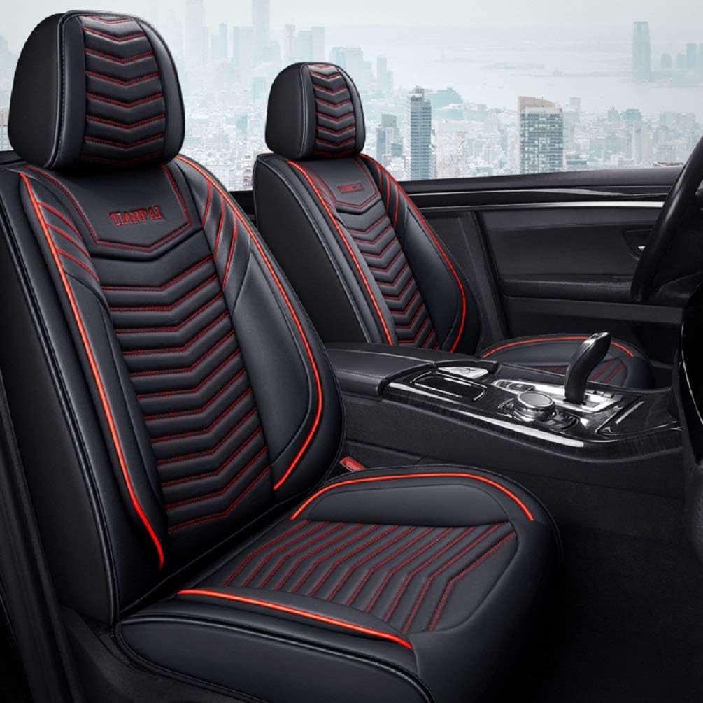 Black-White Leather Car Seat Covers 5 Seats Full Set S73013