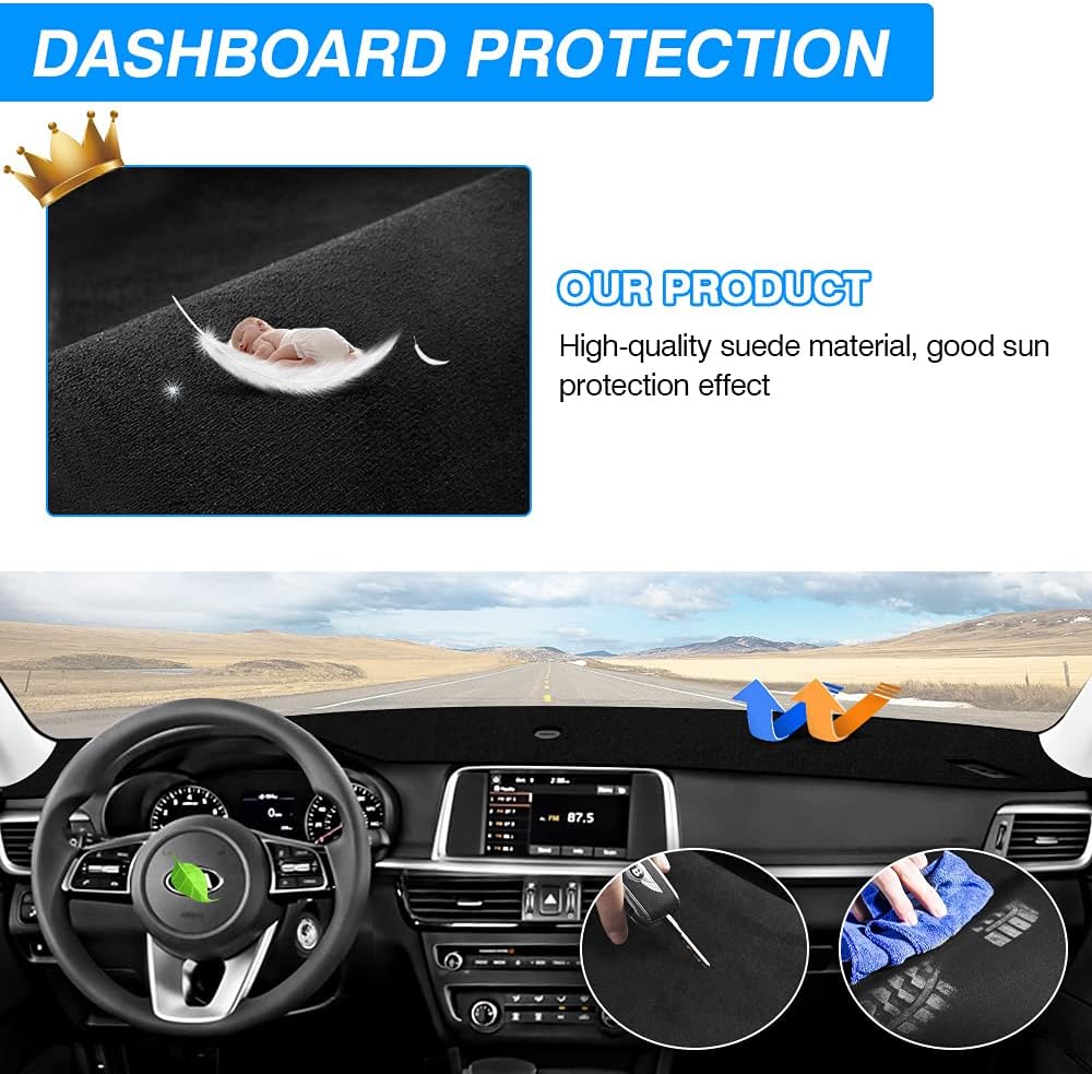 Suede Dash Cover for Kia Optima Dashboard Mat Non-Slip Carpet Odorless Sunshade Protector Pack of 2 V329873