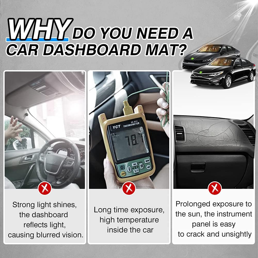 Suede Dash Cover for Kia Optima Dashboard Mat Non-Slip Carpet Odorless Sunshade Protector Pack of 2 V329873