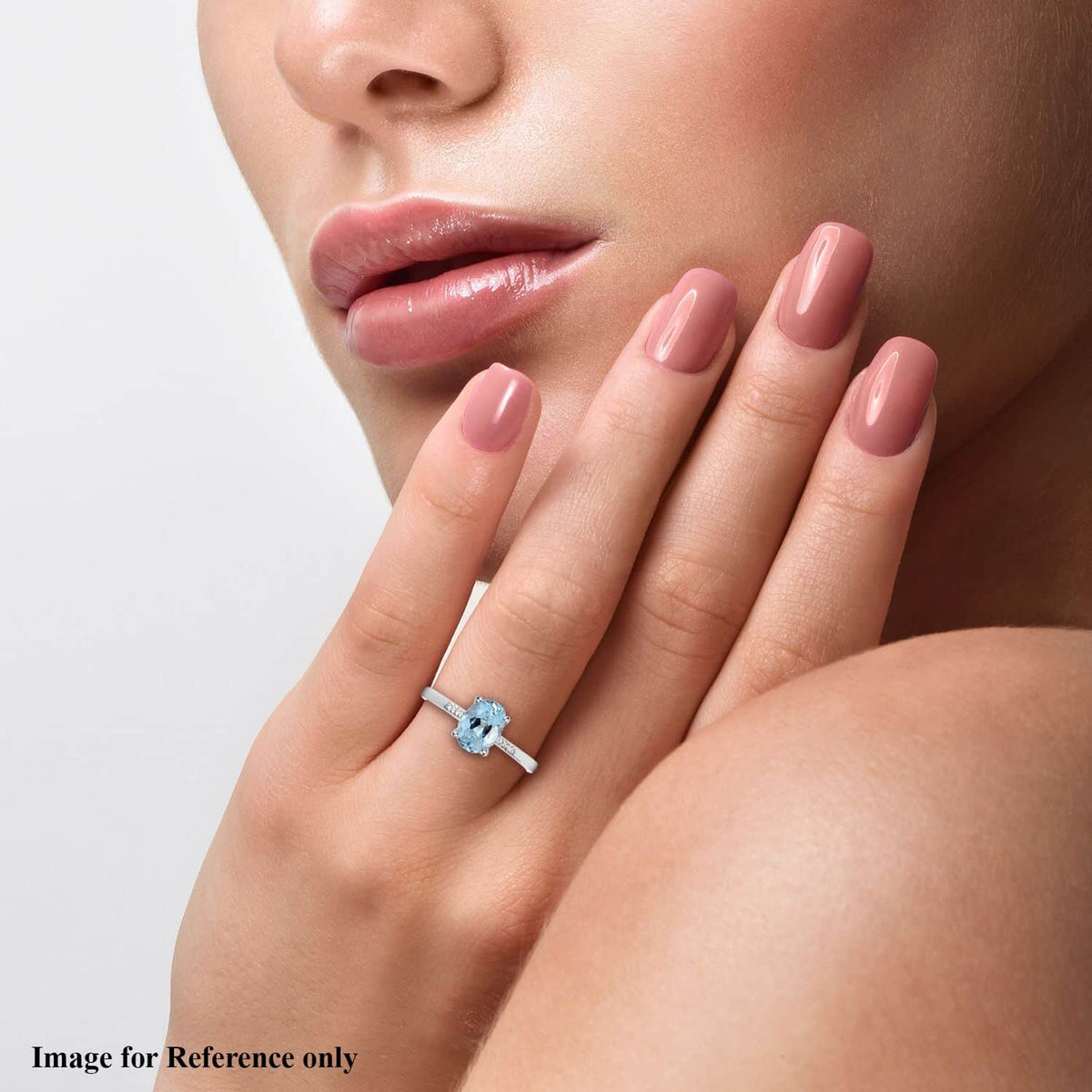 Blue Aquamarine White Diamond Oval 18K White Gold Ring Size 6 Ct 1.13 G-H Color Si1 Clarity B990101