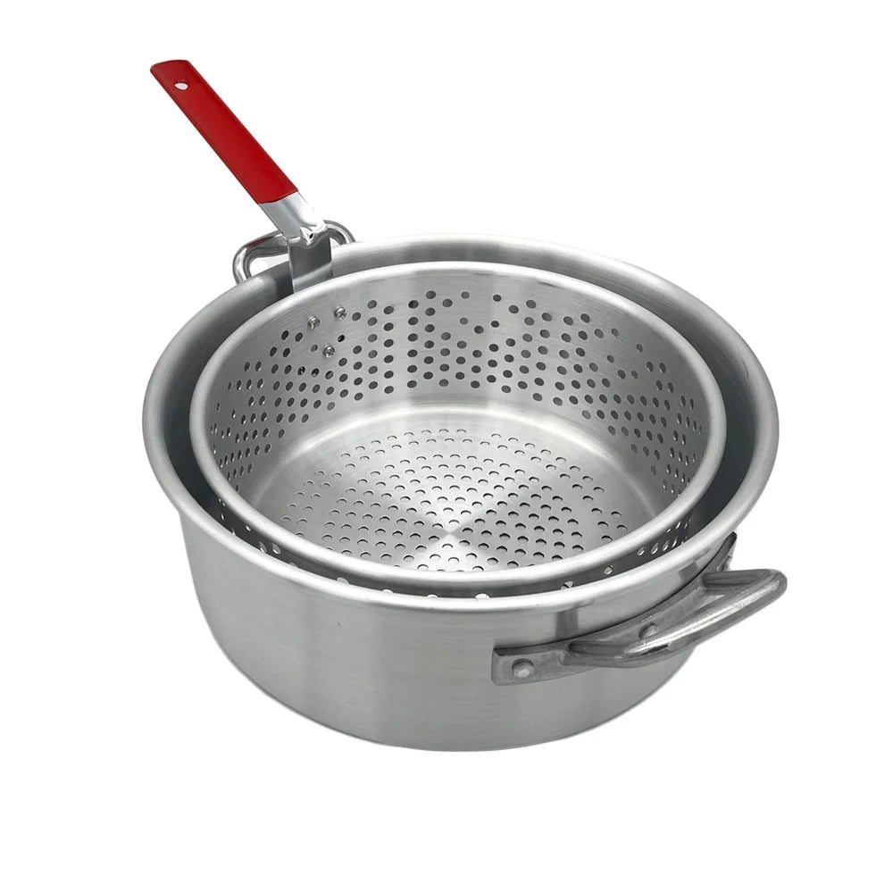 10.5 Qt. Aluminum Fryer Pot with Strainer Basket and Lid U9565