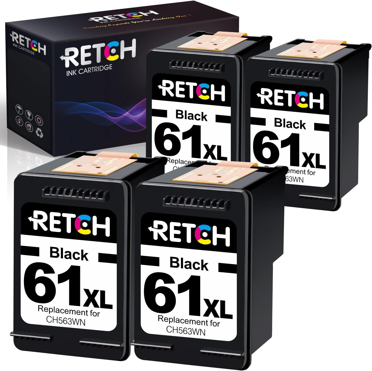 4 Black Remanufactured Ink Cartridges for HP 61 61XL O2644