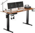 55 inch Adjustable Height Electric Standing Desk with Cup Holder, Headphone Hook, Cable Manager, Mouse pad, Walnut Wood J158856