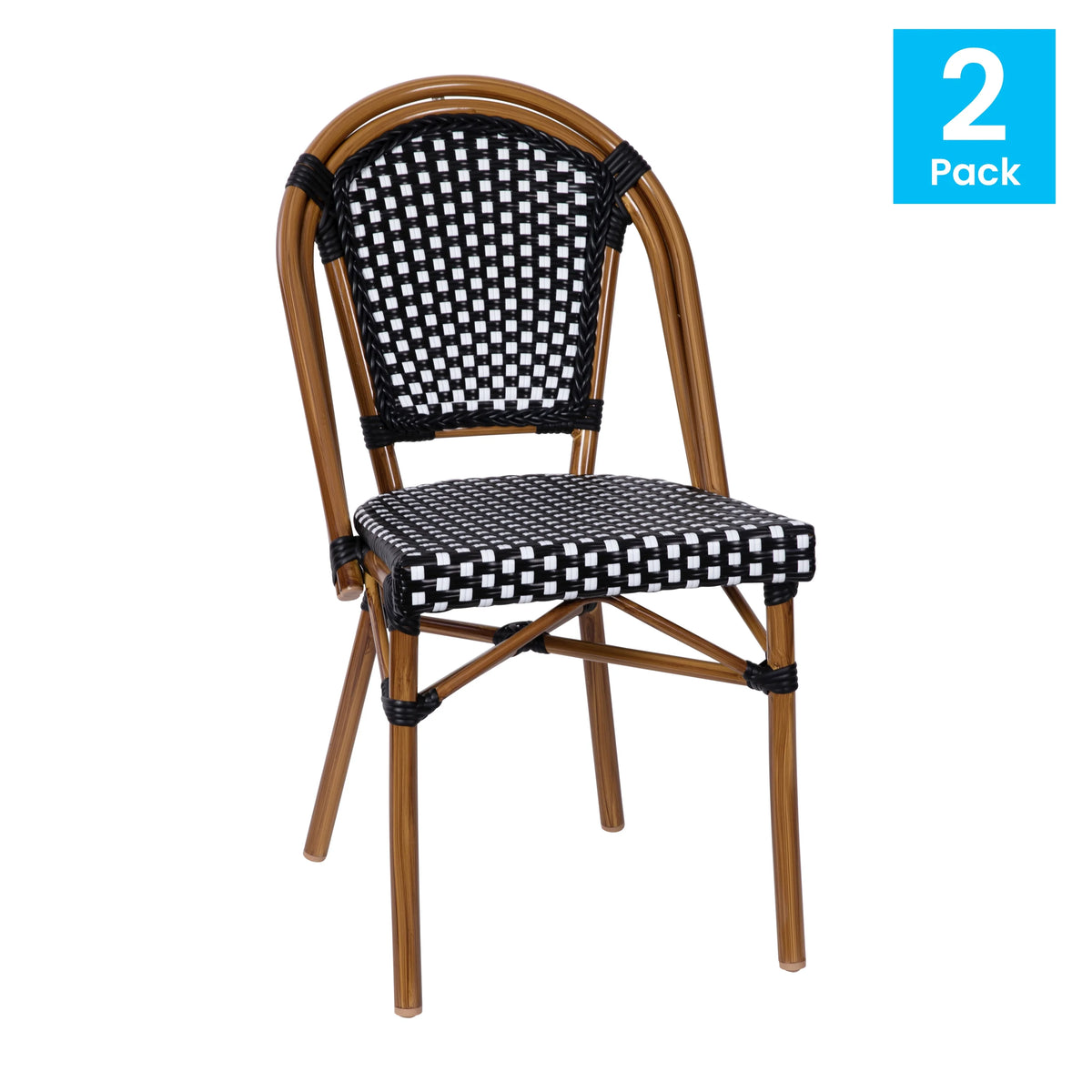 Set of 2 Black/White PE Rattan Bistro Stacking Chairs R6707