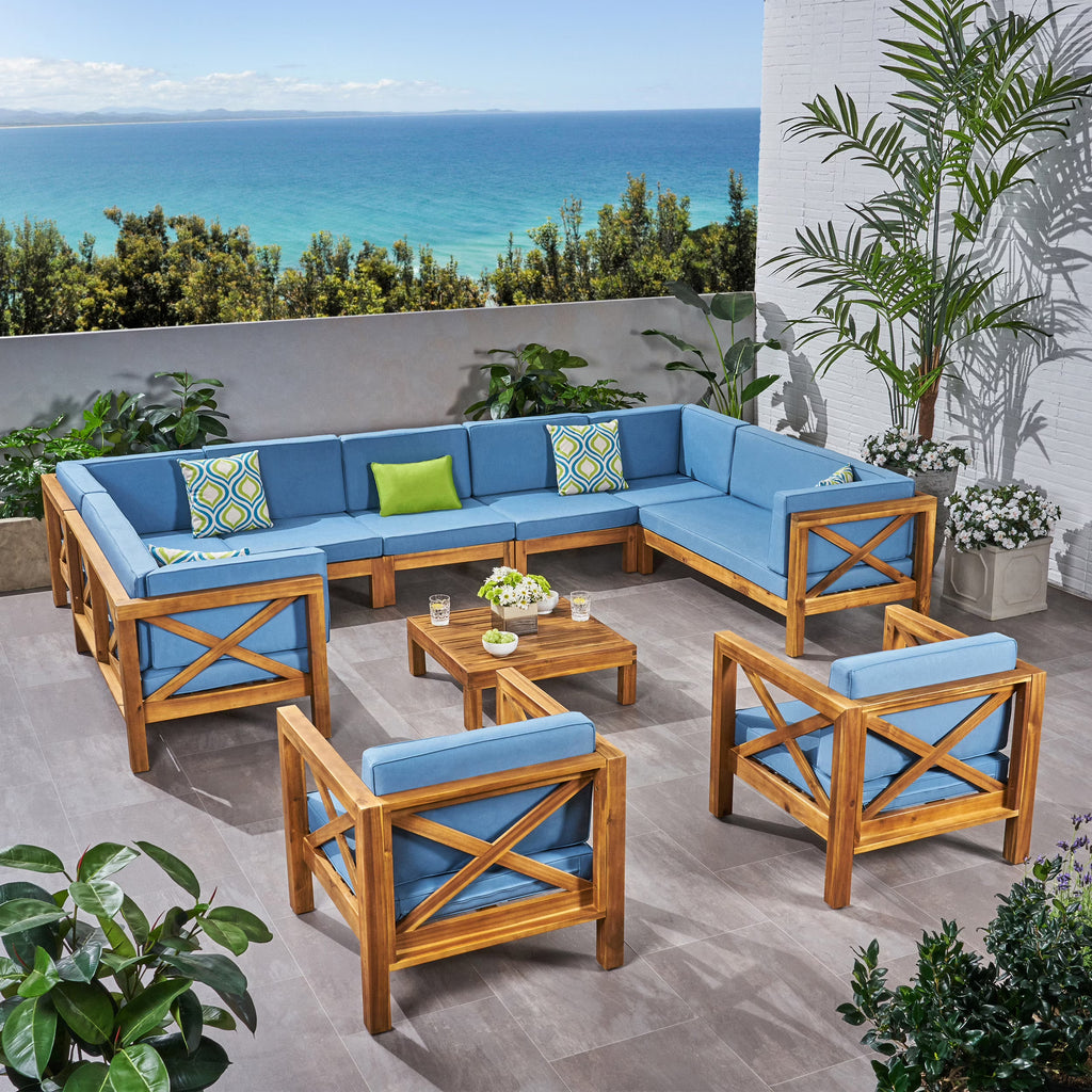Blue and Brown Outdoor Patio Sectional Sofa with Club Chair Set N3828