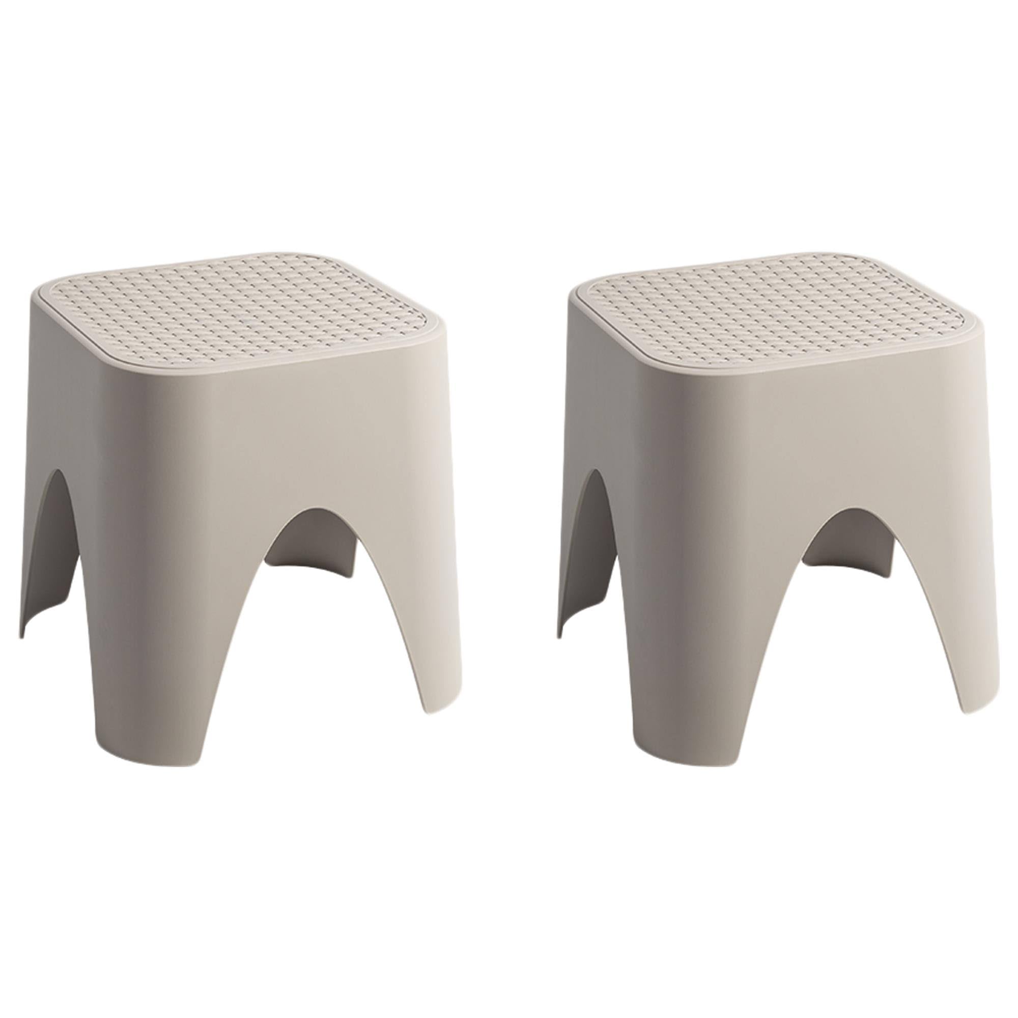 Grey Stackable Rattan Top Side Table Set of 2 O6286