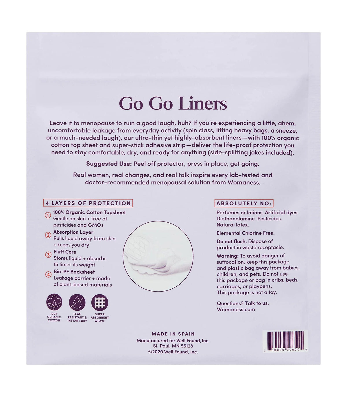 66 Pads Organic Cotton Panty Liners V179