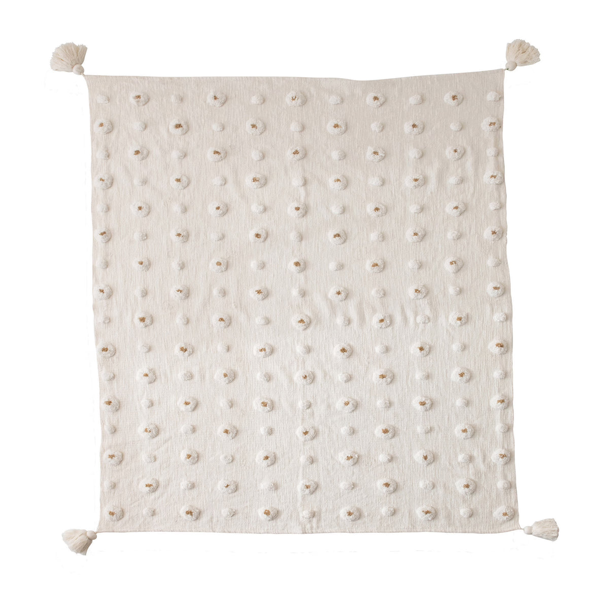 White & Gold Cotton Tufted Throw with Tassels Y160763
