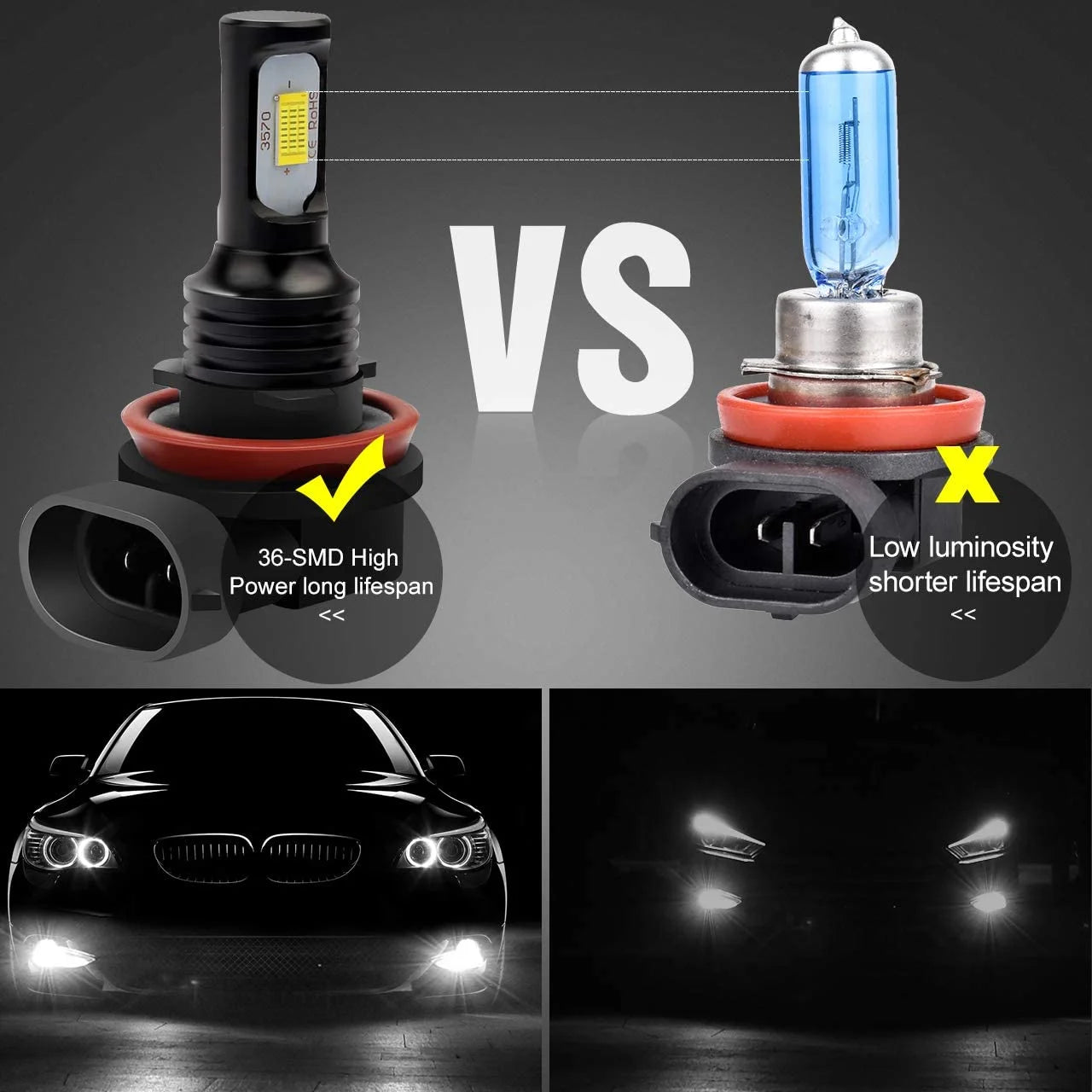 6000K White H11 High/Low Beam Headlights R6477