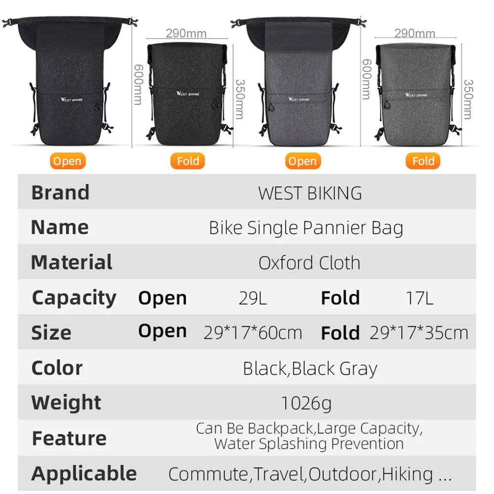 Oxford Cloth Expandable Bike Rear Seats Bag C439