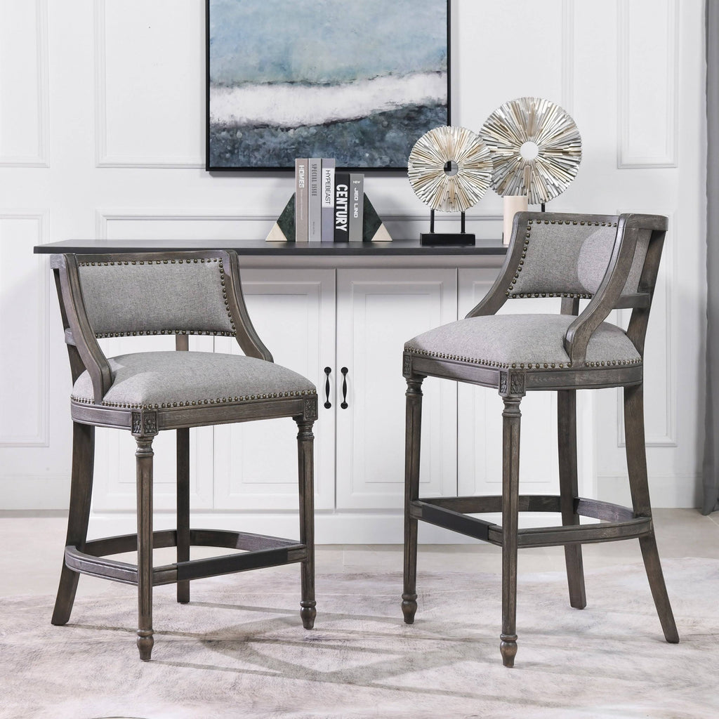 Farmhouse Counter Height Bar Stool Vintage Black Brown Faux Leather L820