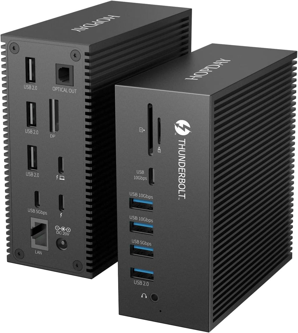 18 in 1 Thunderbolt 3 Docking Station Dual Monitor 8K Displayport 2 USB C 7 USB A Gigabit LAN SD&TF 65W DC Power Audio Optical Out U52065