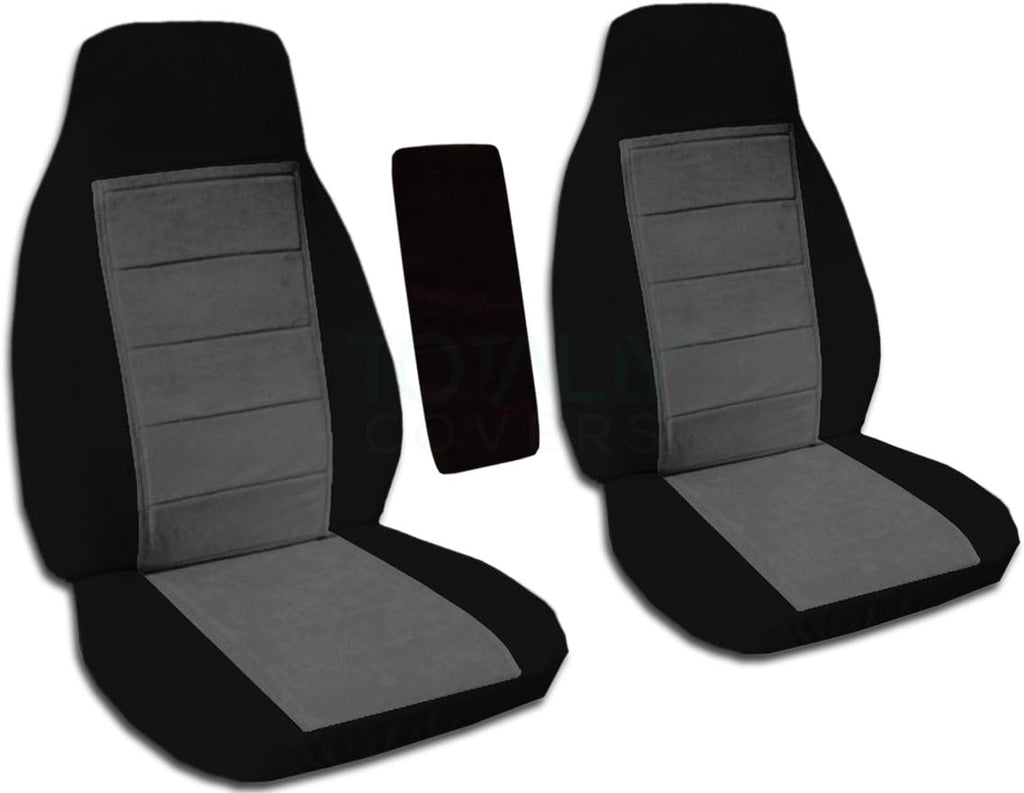 Black and Sand Two-Tone Truck Bucket Seat Covers with Center Armrest Cover U86173
