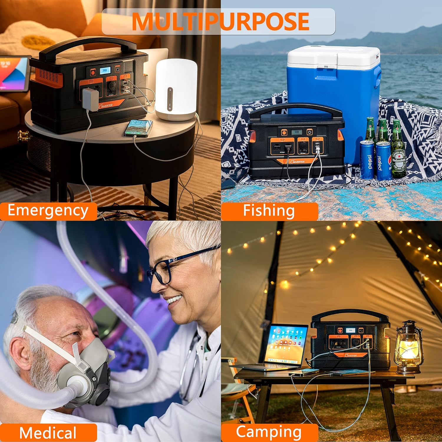 Portable Power Station 1000W 1110Wh Lithium Polymer Battery Solar Generator (Orange) Z299