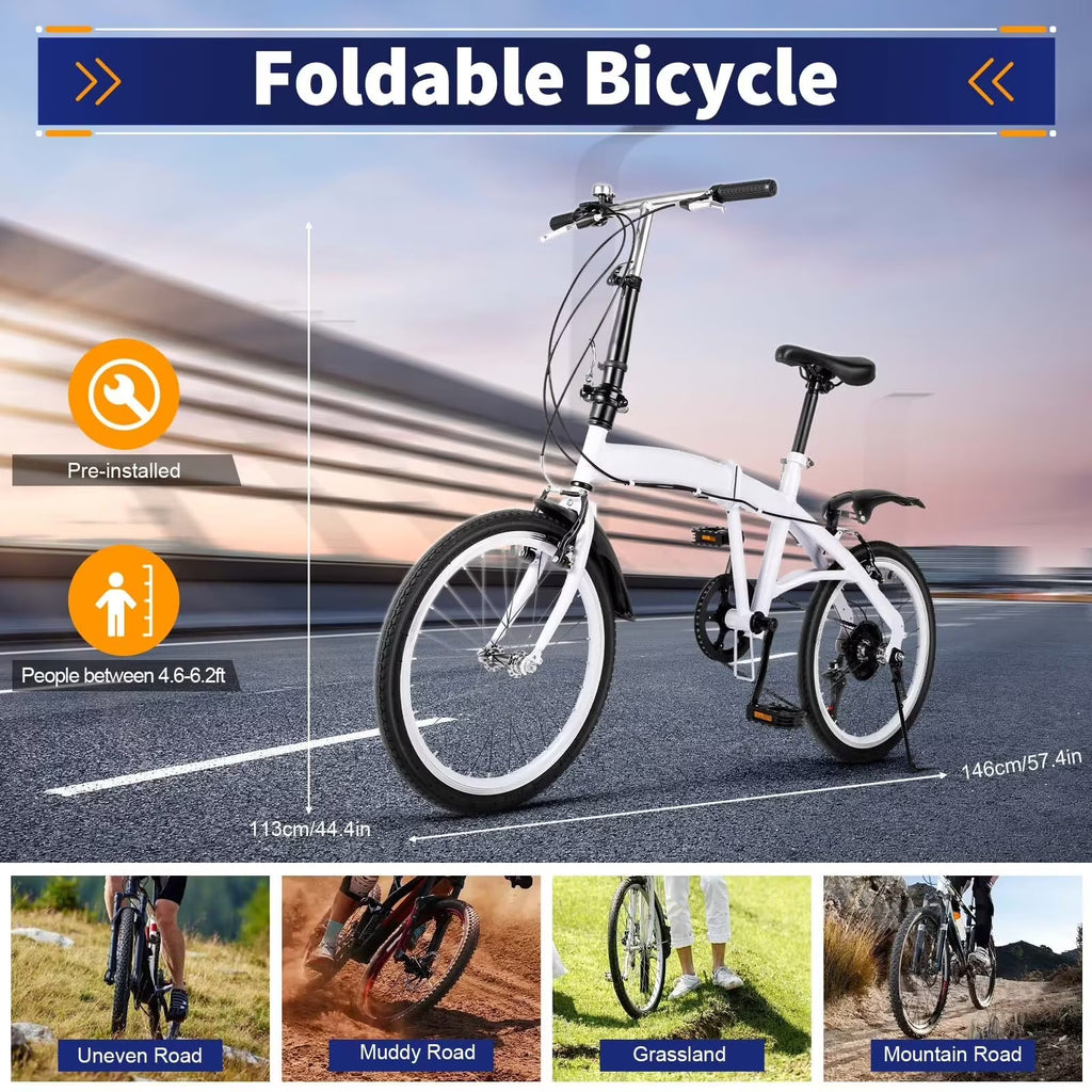 White 20" Folding Bike 6 Speed Bicycle M5398
