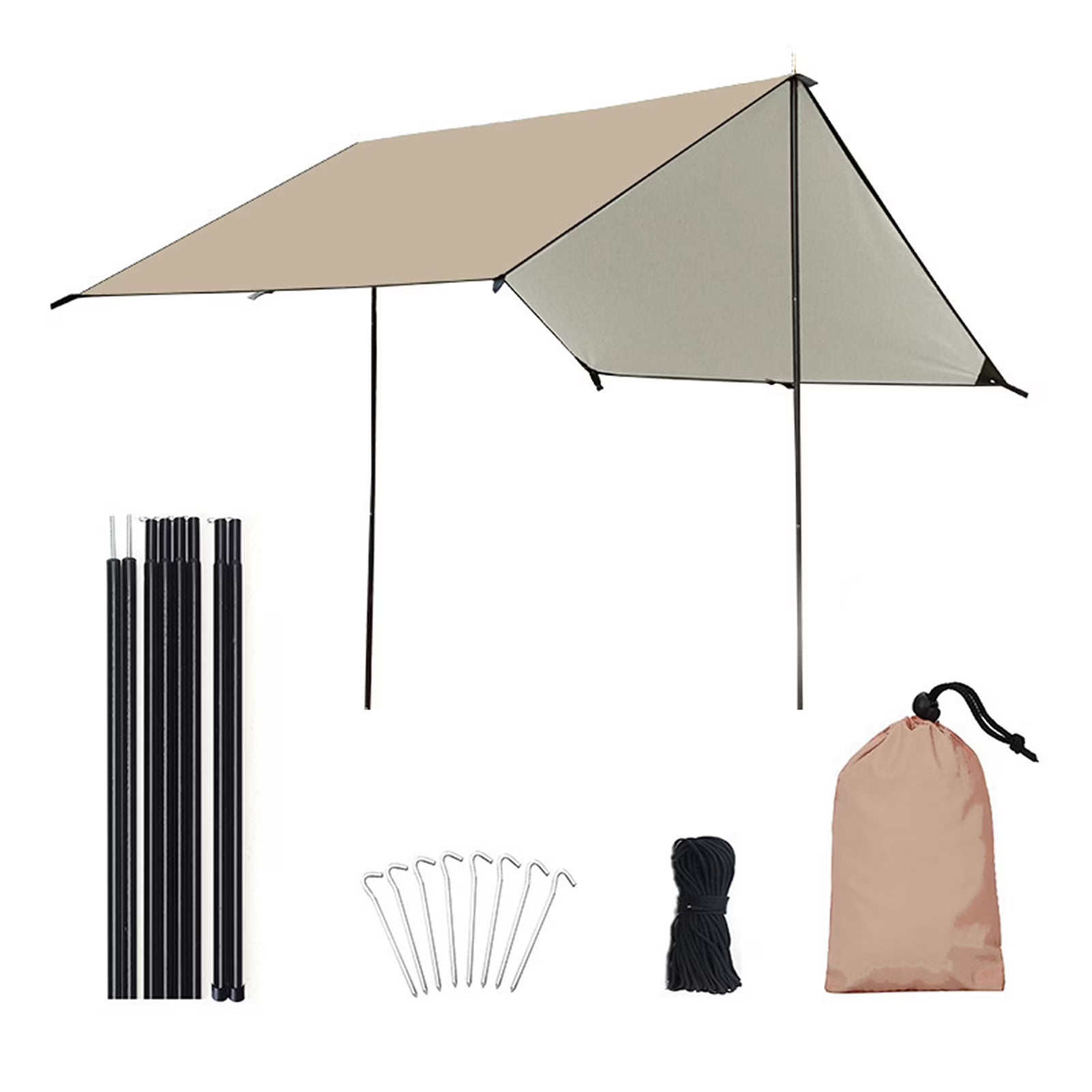 Waterproof Camping Tarp with Poles Q86906