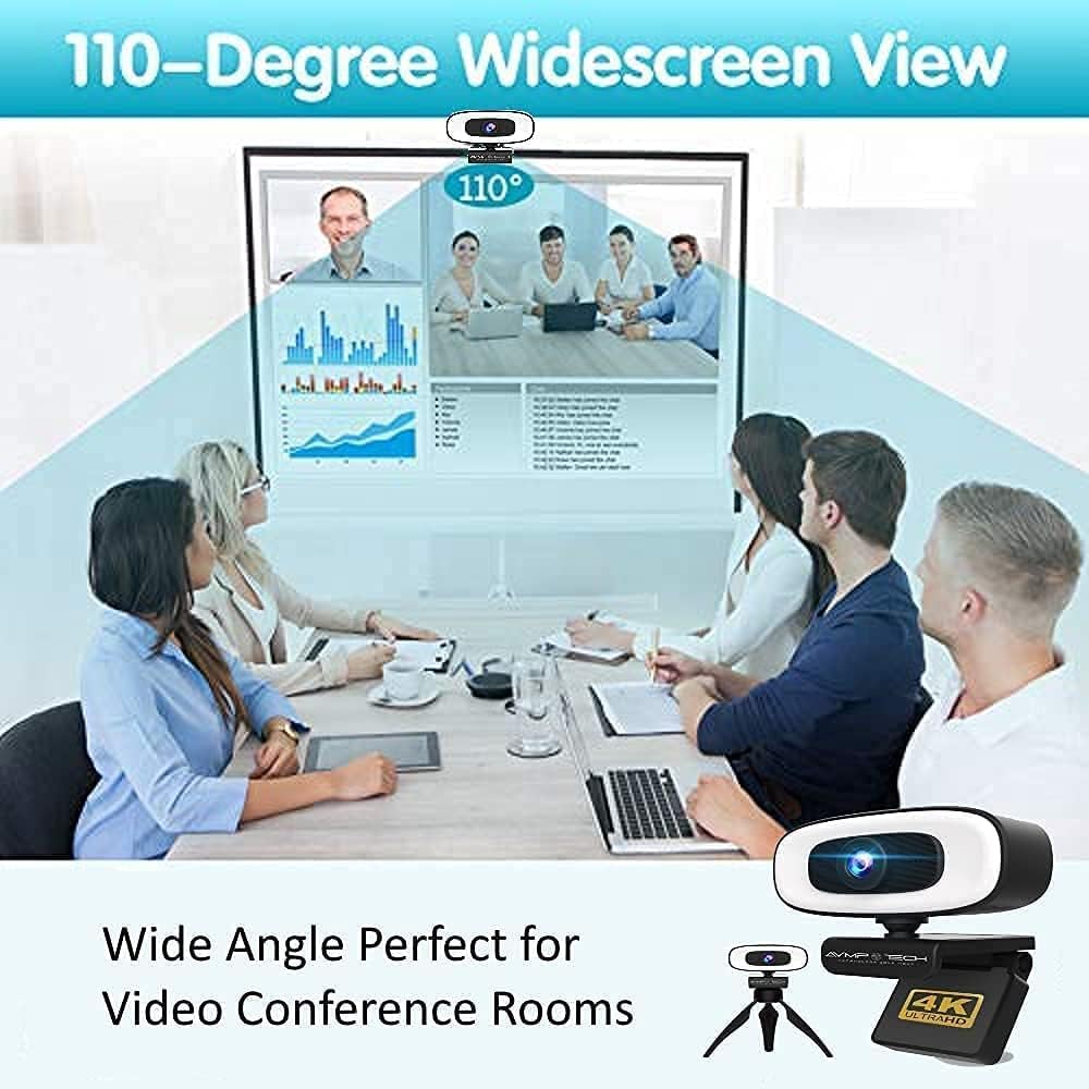 4K Webcam with Light, 8MP Autofocus USB Web Cam with Microphone, Tripod, USBC, Privacy Cover, Pack of 2 O409460