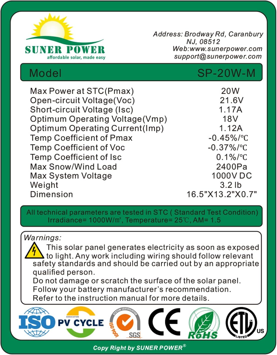 50W Mono Crystalline 12V Solar Panel Kit with 10A Charge Controller and SAE Cable Adapters U86282