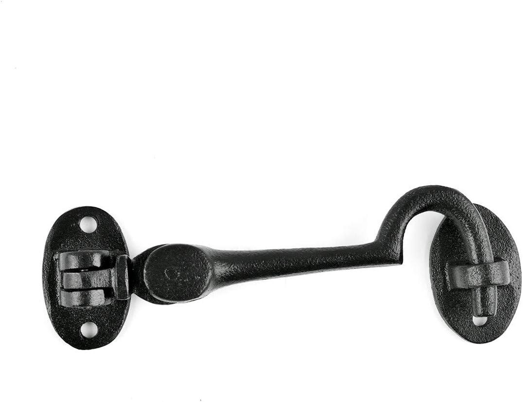 Black Wrought Iron Cabin Hook Eye Bolt 4 Swivel Style Reversible Privacy Hook Latches with Screws Pack of 10 R198