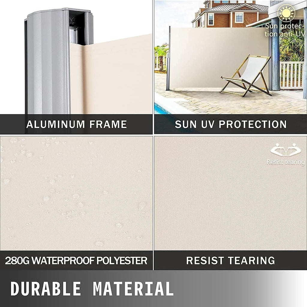 Beige Retractable Privacy Screen 71'' H x 118'' L Waterproof Y83845