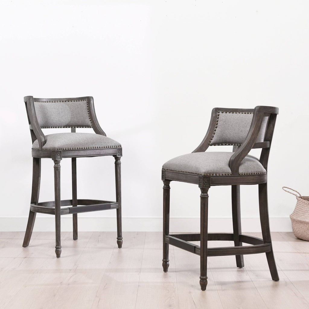 Farmhouse Counter Height Bar Stool Vintage Black Brown Faux Leather L820