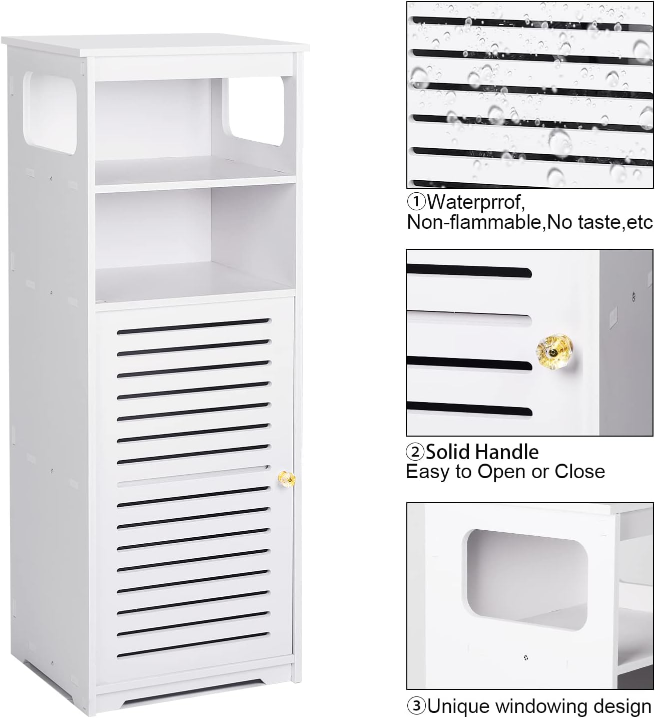 White 5 Tiers Floor Standing Storage Cabinet with Door and Shelf H8919