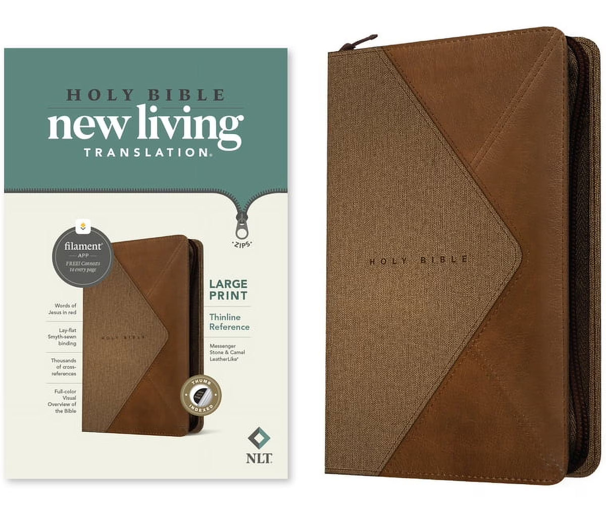 Large Print Thinline Reference Zipper Bible, Leatherlike, Indexed, Red Letter P465