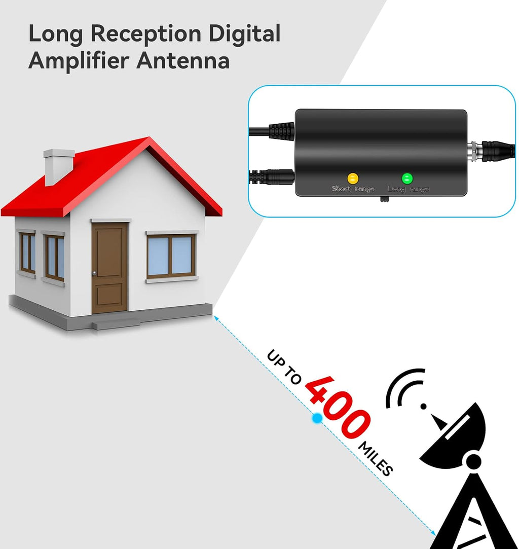 HD TV Antenna with Amplifier Signal Booster 33ft Coaxial Cable S253