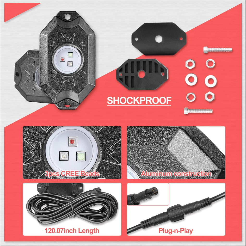 6 Pod Multicolor LED Rock Lights with Bluetooth Control D665