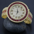 Ruby Red Roman Numeral Dial Big Face Gold Tone Mens Adjustable Watch Q44045