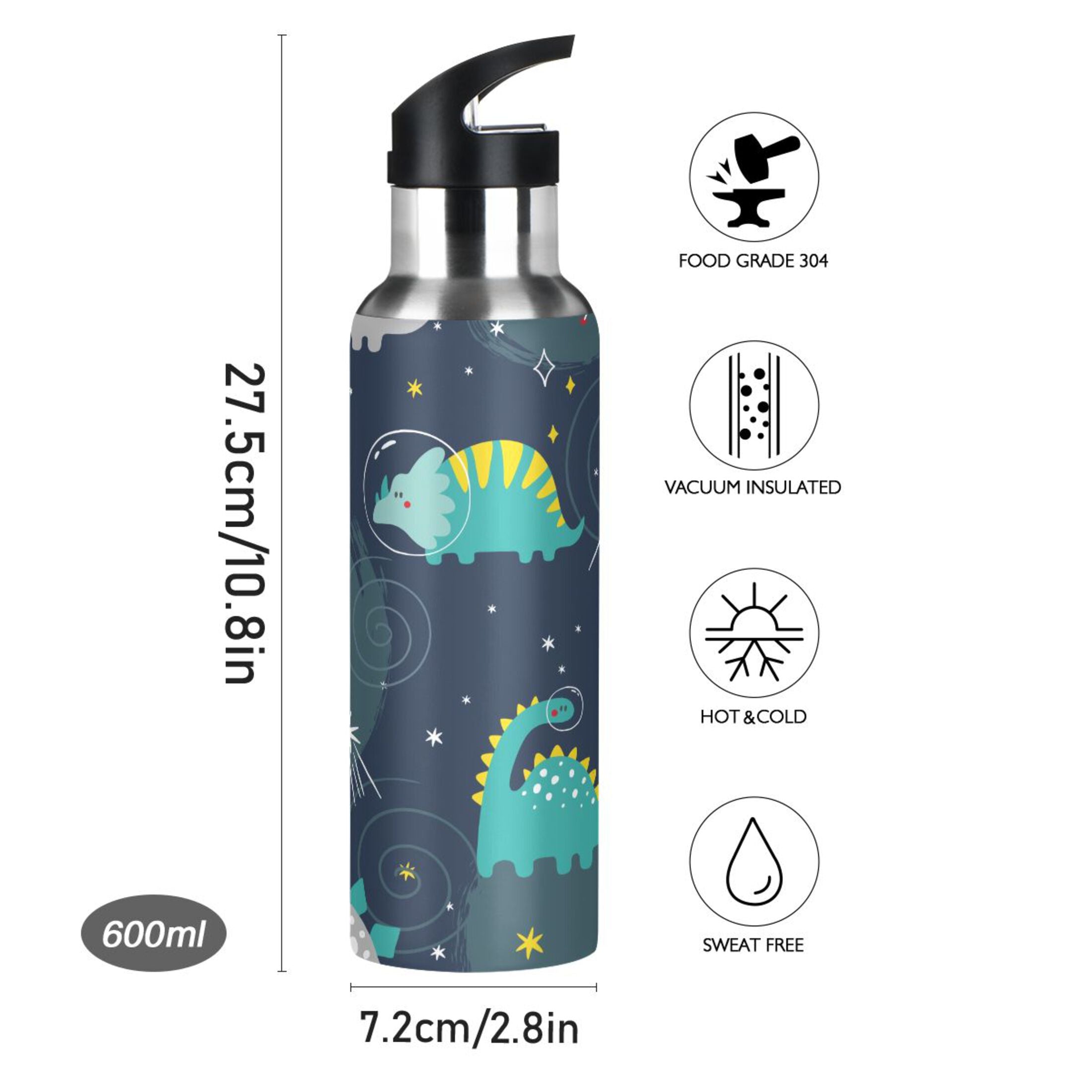 Stainless Steel Insulated Vacuum Flask Water Bottle with Straw Lid E467