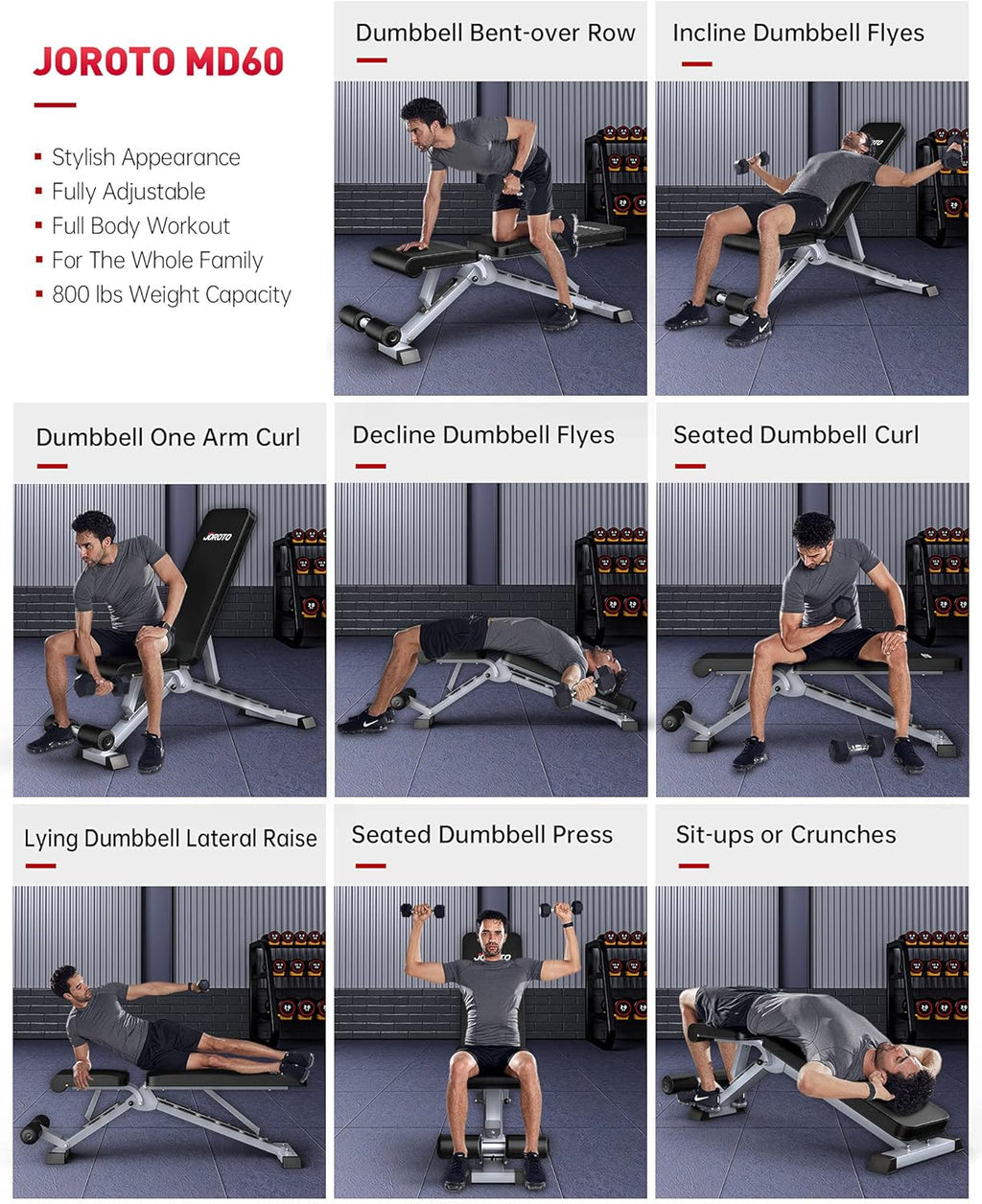 Adjustable Weight Bench 800 Pounds Capacity Strength Training Bench S369199