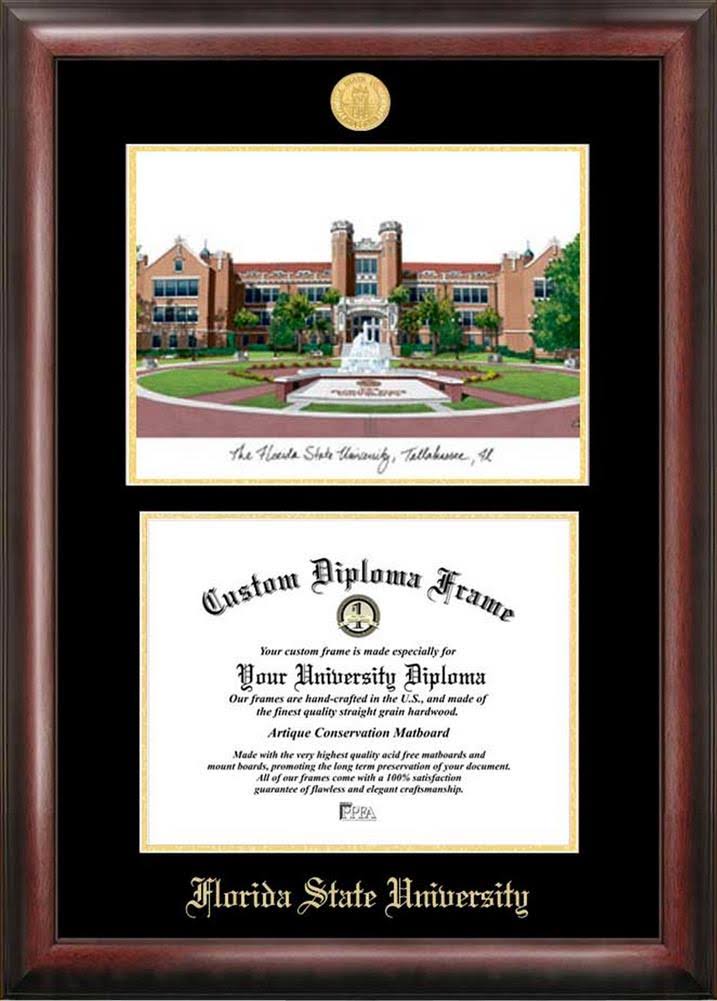Gold Embossed Diploma Frame with Campus Images Lithograph O742