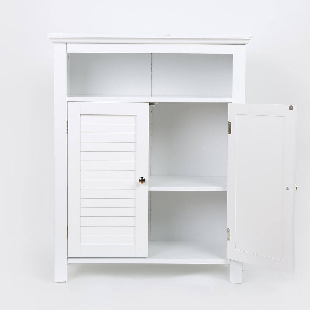 White Shelved Floor Cabinet with 2 Shutter-Door S1122