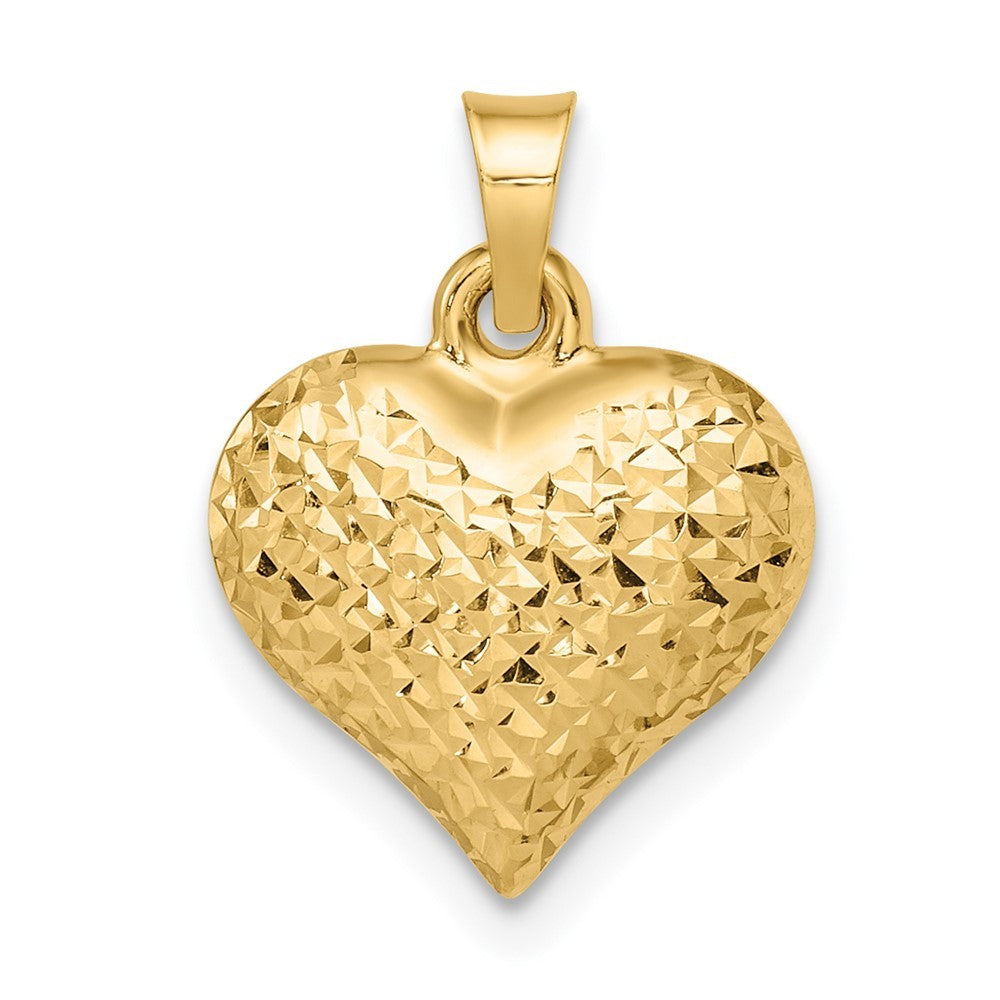 14k Gold Polished Sparkle Cut Puffed Love Heart Pendant Necklace D562