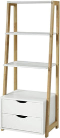 White and Natural Wood Bookcase L8755