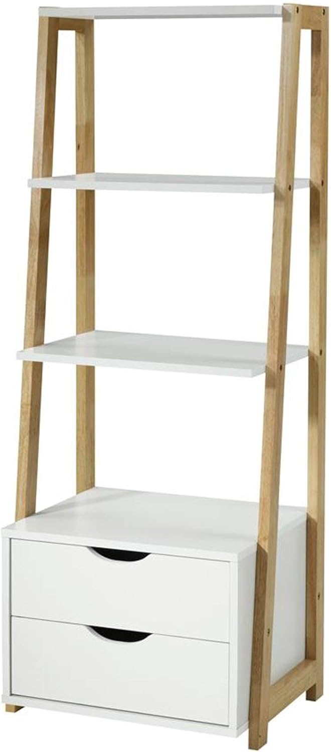 White and Natural Wood Bookcase L8755