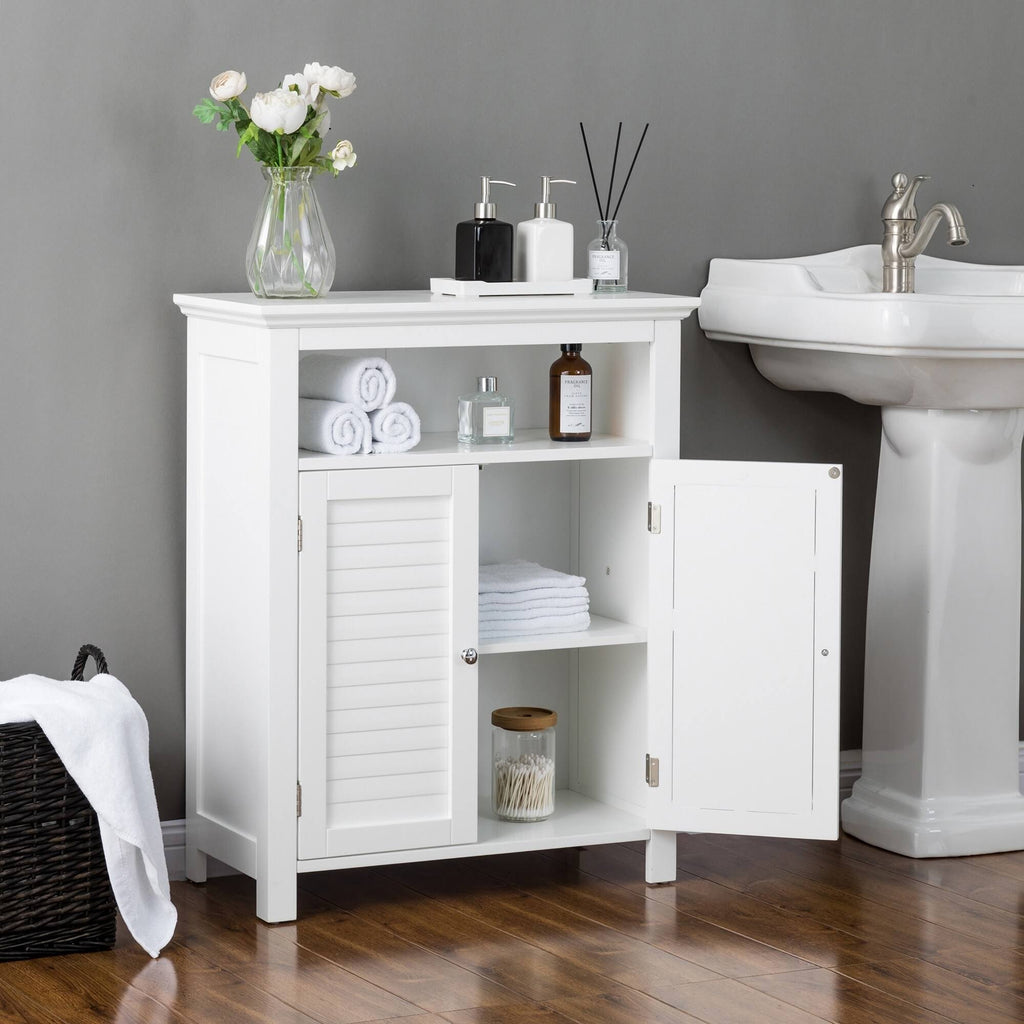 White Shelved Floor Cabinet with 2 Shutter-Door S1122