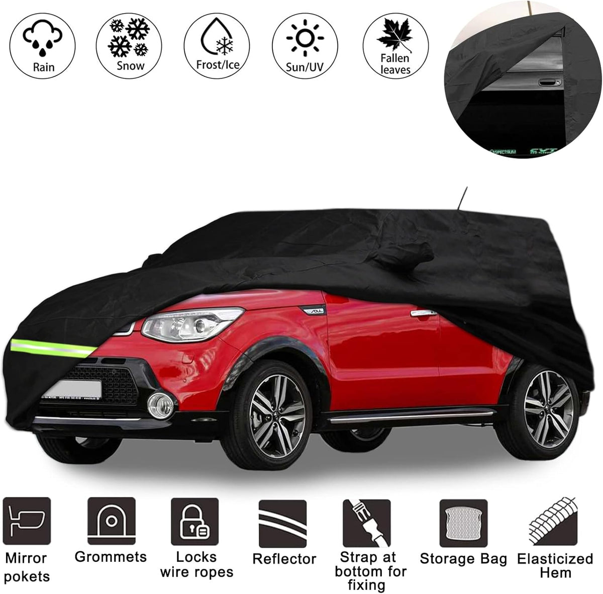 Waterproof Car Cover for Kia Soul (Black-190T) I259480