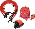 8-Cylinder EFI Distributor Cap Rotor Remote Ignition Coil Tune Up Kit 8.0mm Spark Plug Wires Kit Red H963740