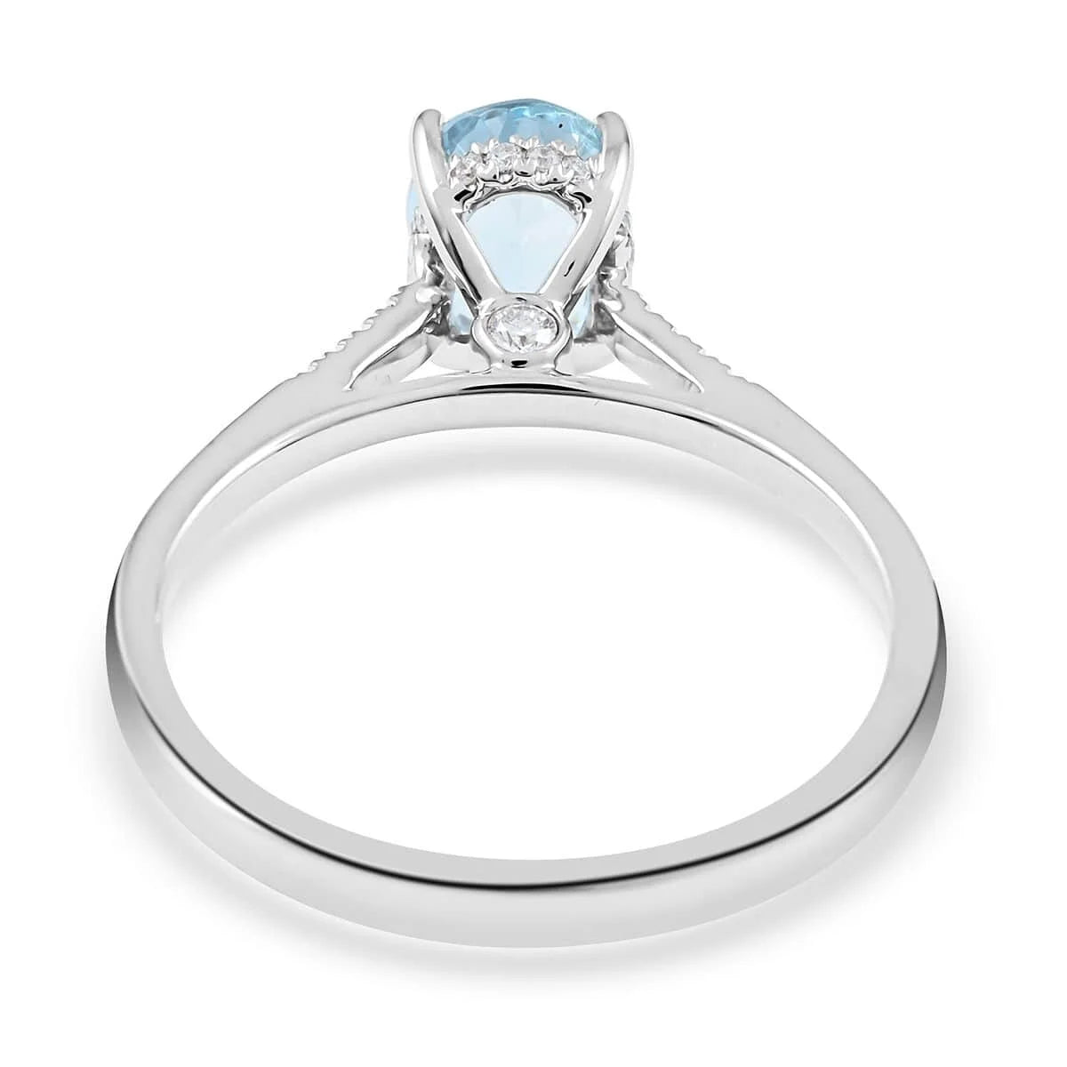 Blue Aquamarine White Diamond Oval 18K White Gold Ring Size 6 Ct 1.13 G-H Color Si1 Clarity B990101