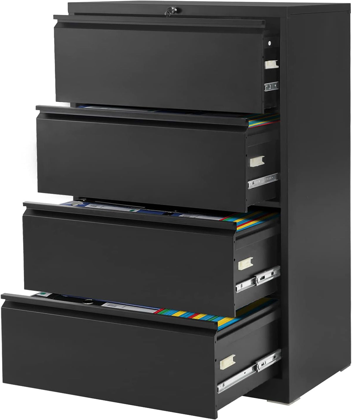 Black 3 Drawer Locking Metal Lateral File Cabinet D81338