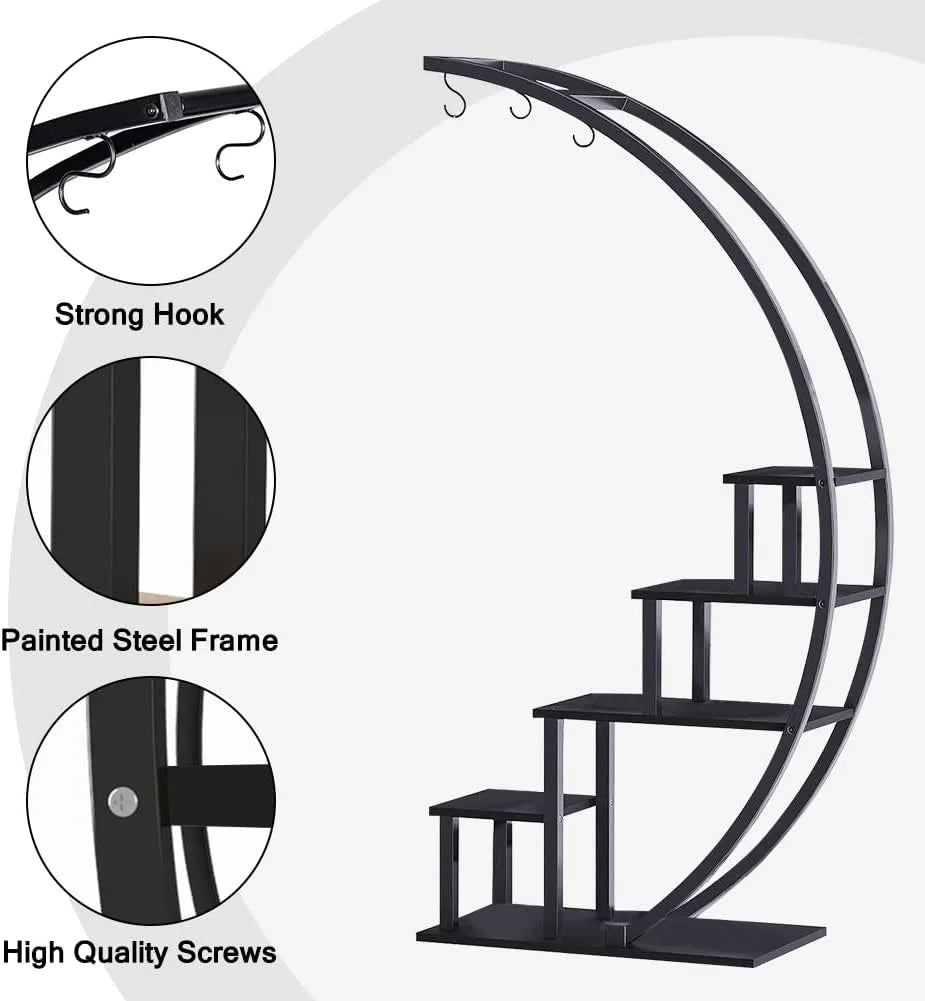 5 Tier Half Moon Plant Stand with Hanging Hook U41287