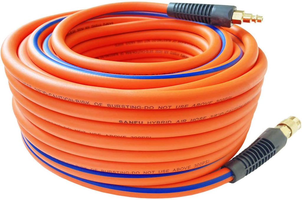 Orange 3/8”ID x 100ft 300PSI Air Compressor Hose with 1/4” Brass Coupler, Pack of 2 N28724