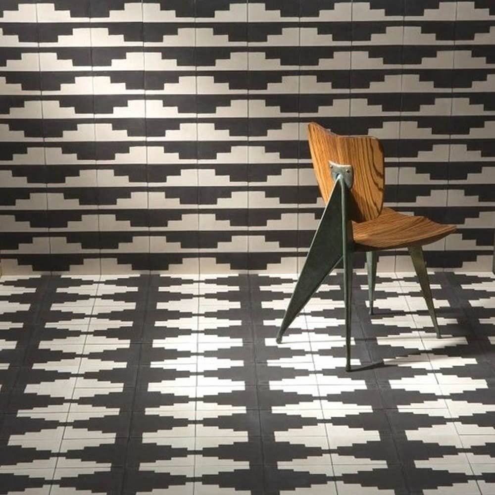 Set of 12 Black and White Handmade Moroccan Floor Tile Y104